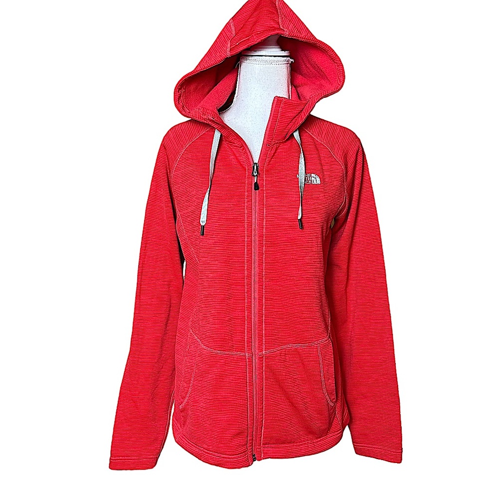 THE NORTH FACE: Red Stripe Zip-Up Hooded Sweatshirt / Jacket -Size Medium